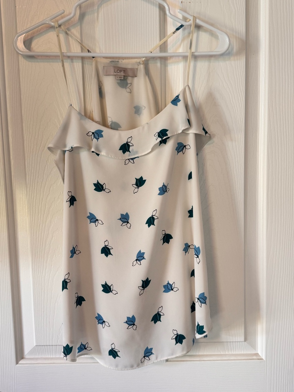 LOFT Cream Floral Ruffle-Trim Camisole - Blue & Teal Print